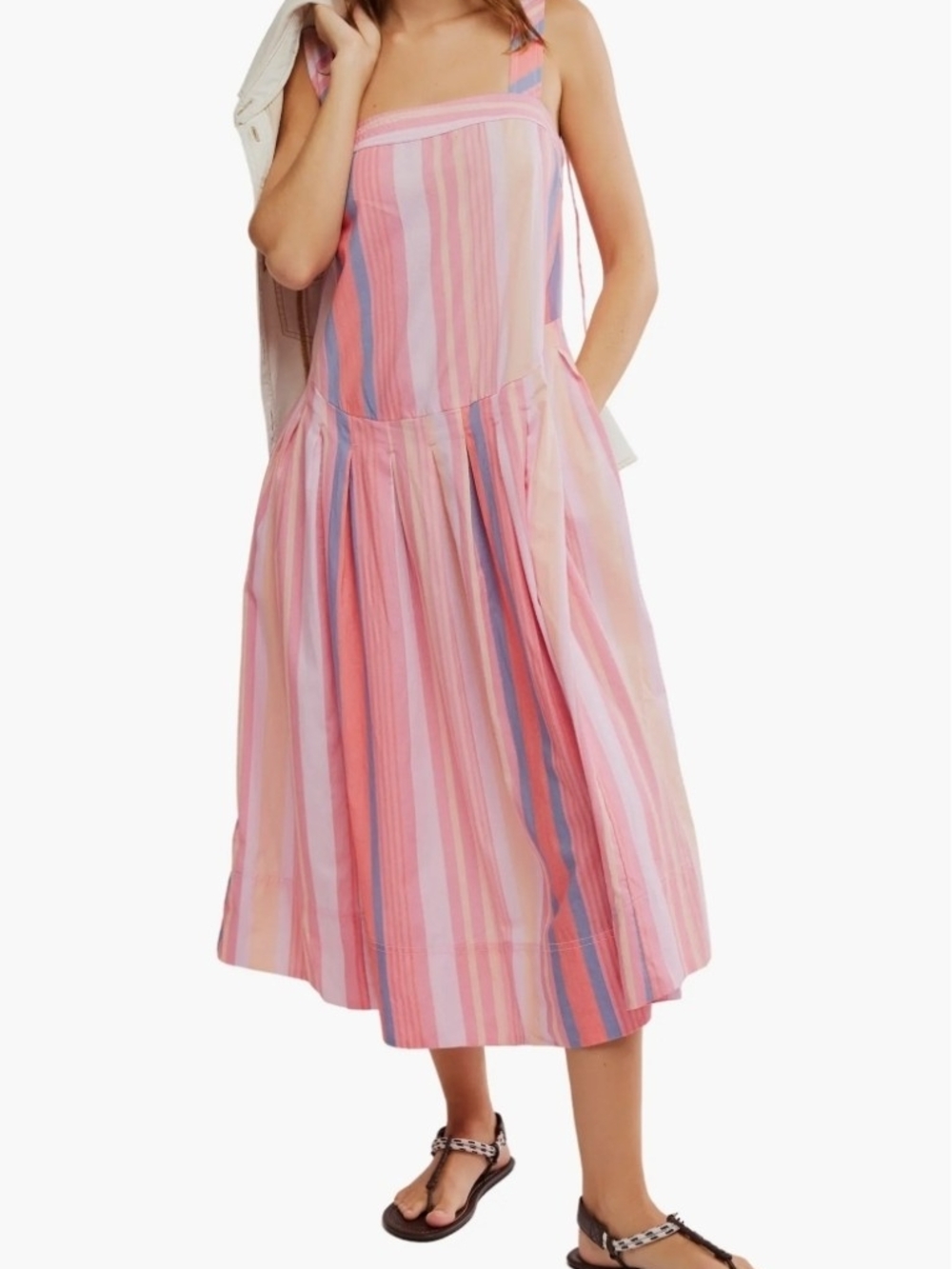 Free People Pink Multi-Stripe Midi Dress